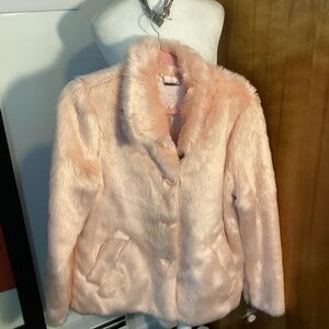 JOU JOU a pink fluffy FAUX FUR jacket. BARBIE PINK. LARGE 🌸🌸🌸🌸🌸